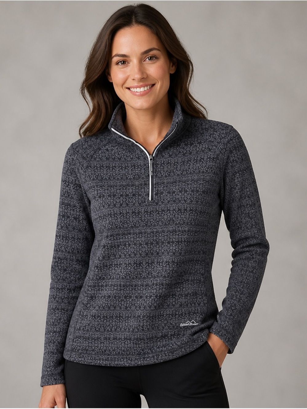Eddie Bauer Gray Patterned Quarter-Zip Turtleneck Sweater